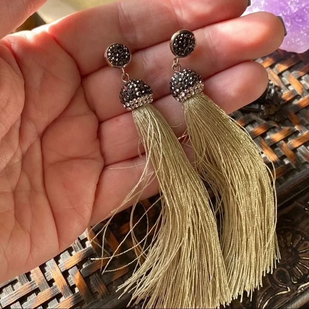 Tassel Shimmer Green & Austrian Crystal Earrings